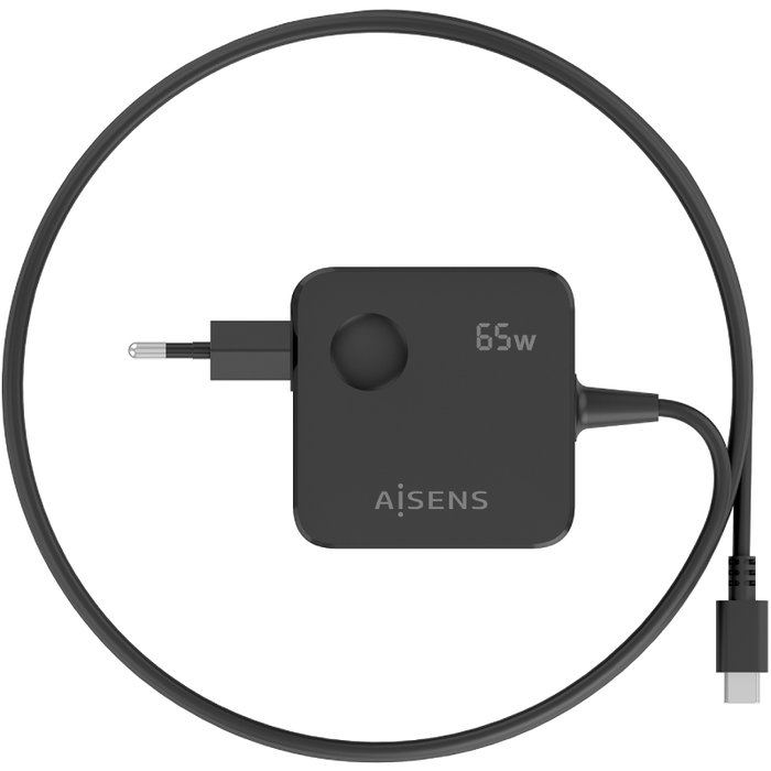 Aisens Cargador de Pared GaN 65W USB-C ASCH-1PD65WL85-BK Negro